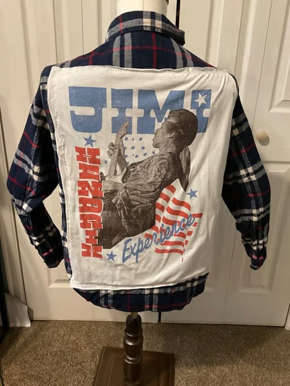 Jimi Hendrix Upcycled Back Graphic T-Shirt on Men’s XL Flannel Shirt